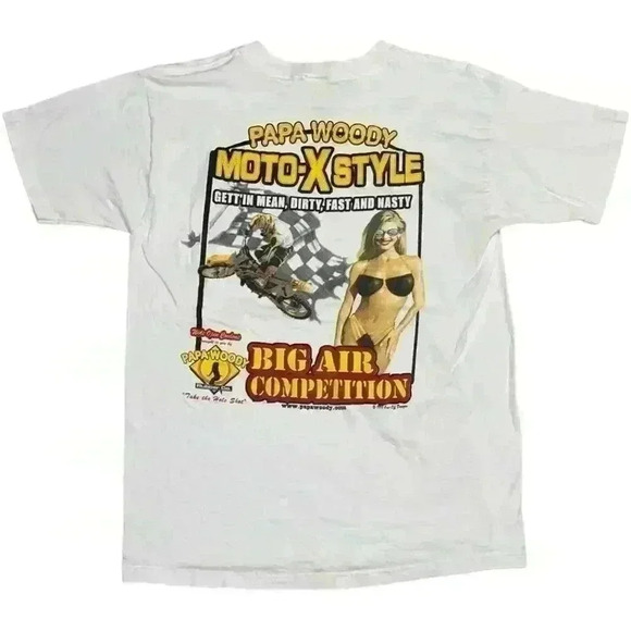 Papa Woody Vintage 1998 Deadstock Moto-X Rubber Comp T-shirt - Picture 1 of 6